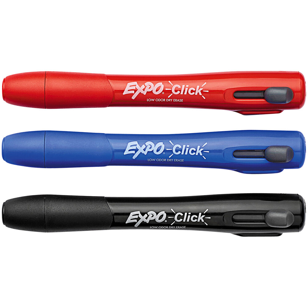 Expo 1741919 Click Assorted 3Color Chisel Tip Retractable Dry Erase