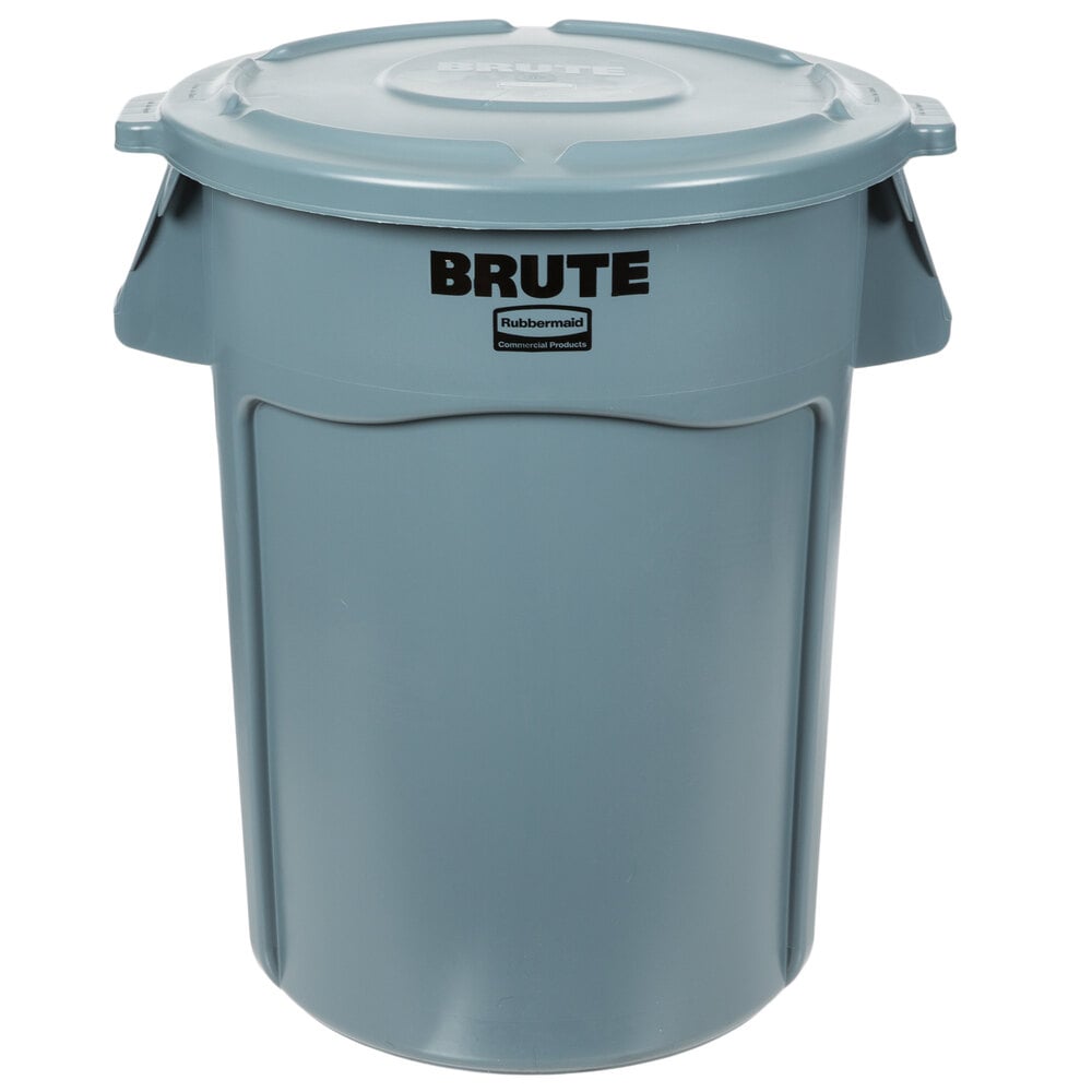 Rubbermaid BRUTE 44 Gallon Gray Round Trash Can and Lid