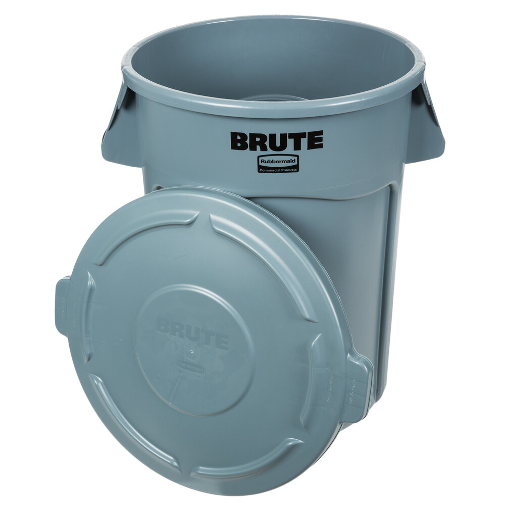 Rubbermaid BRUTE 44 Gallon Gray Round Trash Can and Lid