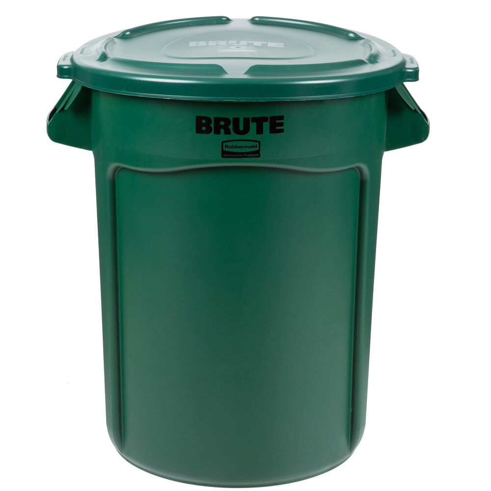 Rubbermaid BRUTE 32 Gallon Green Round Trash Can and Lid