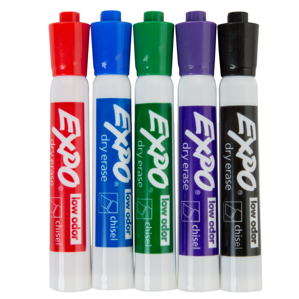 Expo 1921061 Assorted 5Color LowOdor Chisel Tip Dry Erase Marker Set