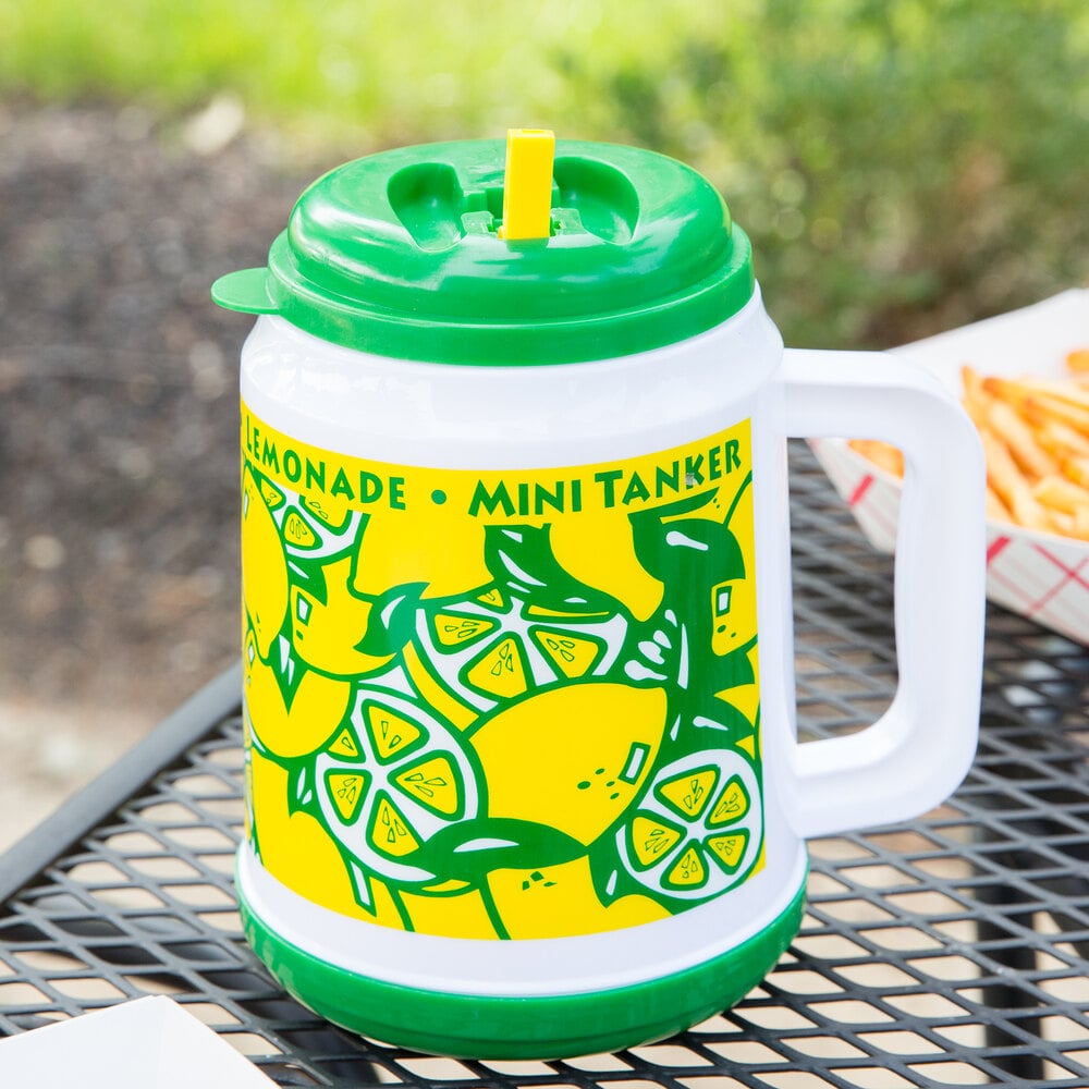 32 oz. "Mini Tanker" Plastic Lemonade Mug with Spout / Straw and Lid