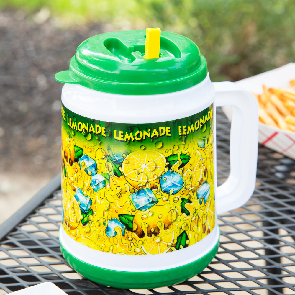 32 oz. Plastic Lemonade Mini Tanker with Spout / Straw and Lid 24/Case