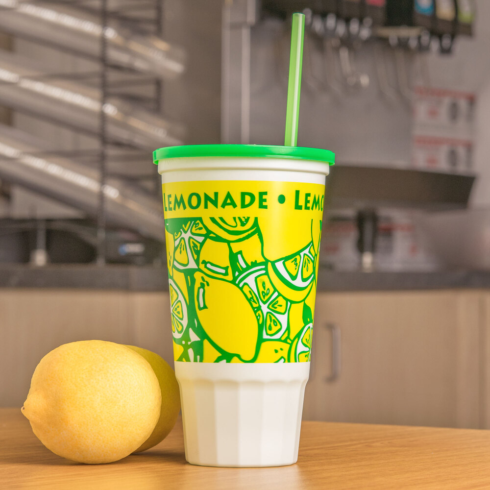 32 oz. Lemonade Economy Car Cup with Green Lid 504/Case