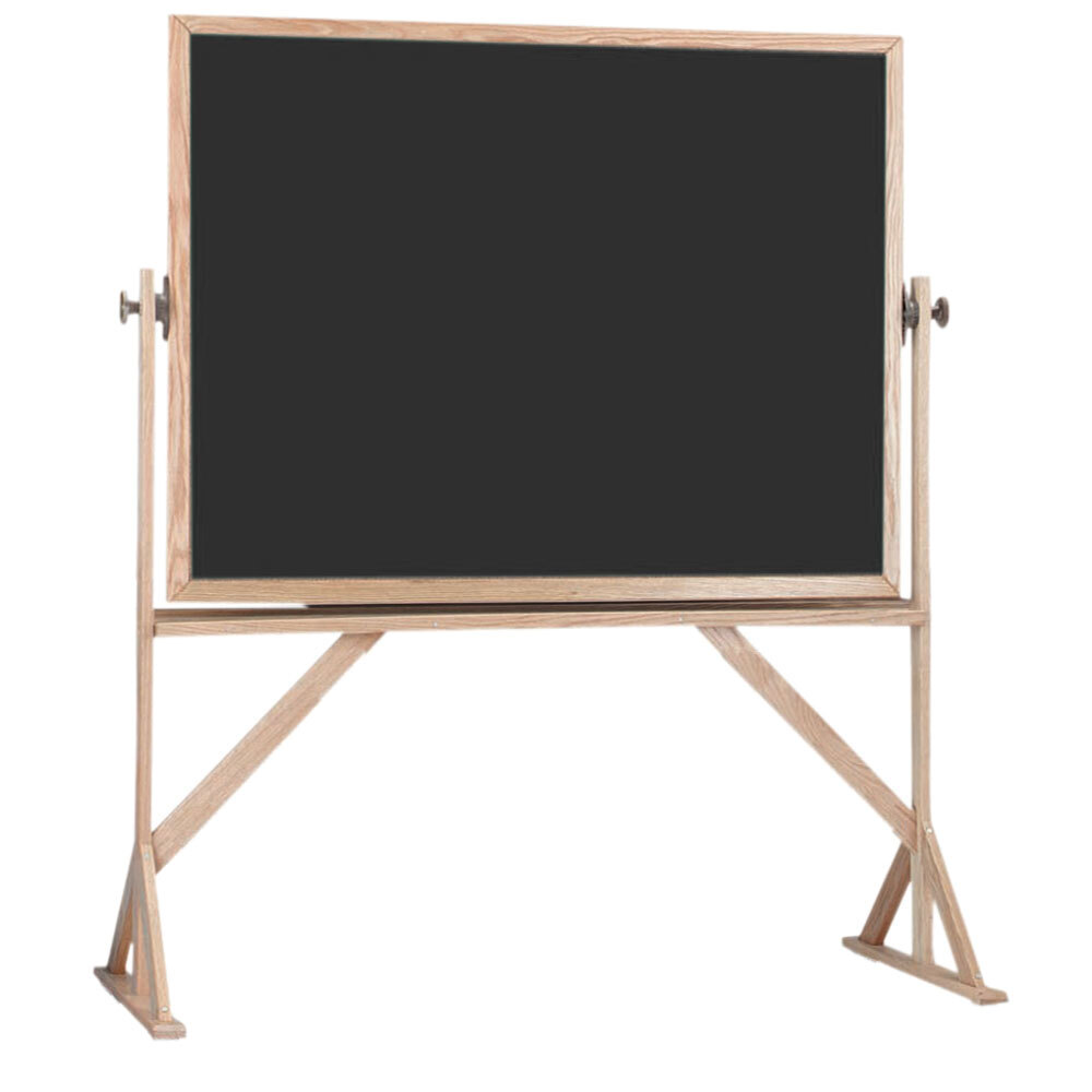 Aarco RBC3648B 36" x 48" Reversible Free Standing Black Composition Chalkboard / Natural Cork Board with Solid Oak Wood Frame Main Image 1