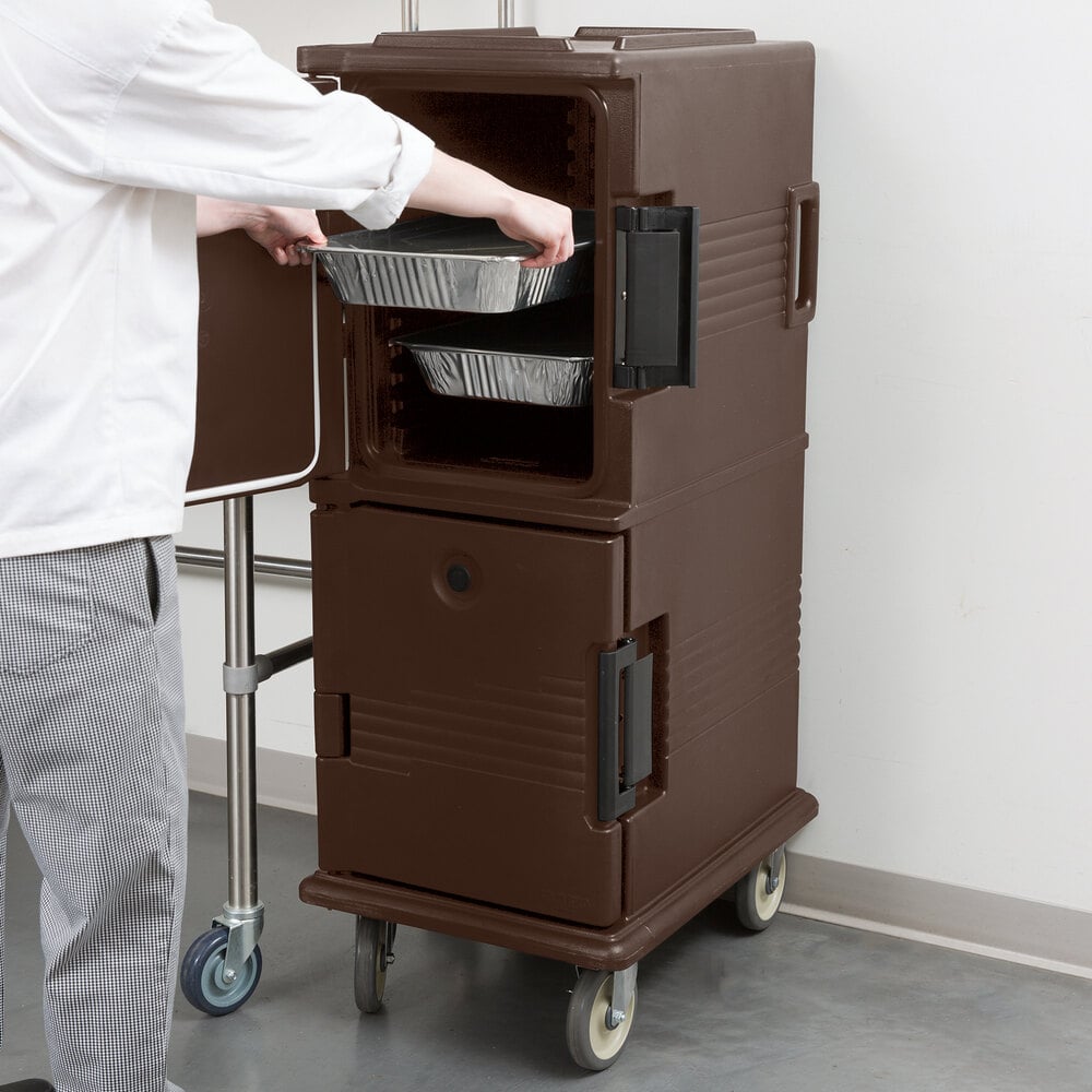 Cambro brown Ultra CamCart with 2 compartments and 2 food trays within