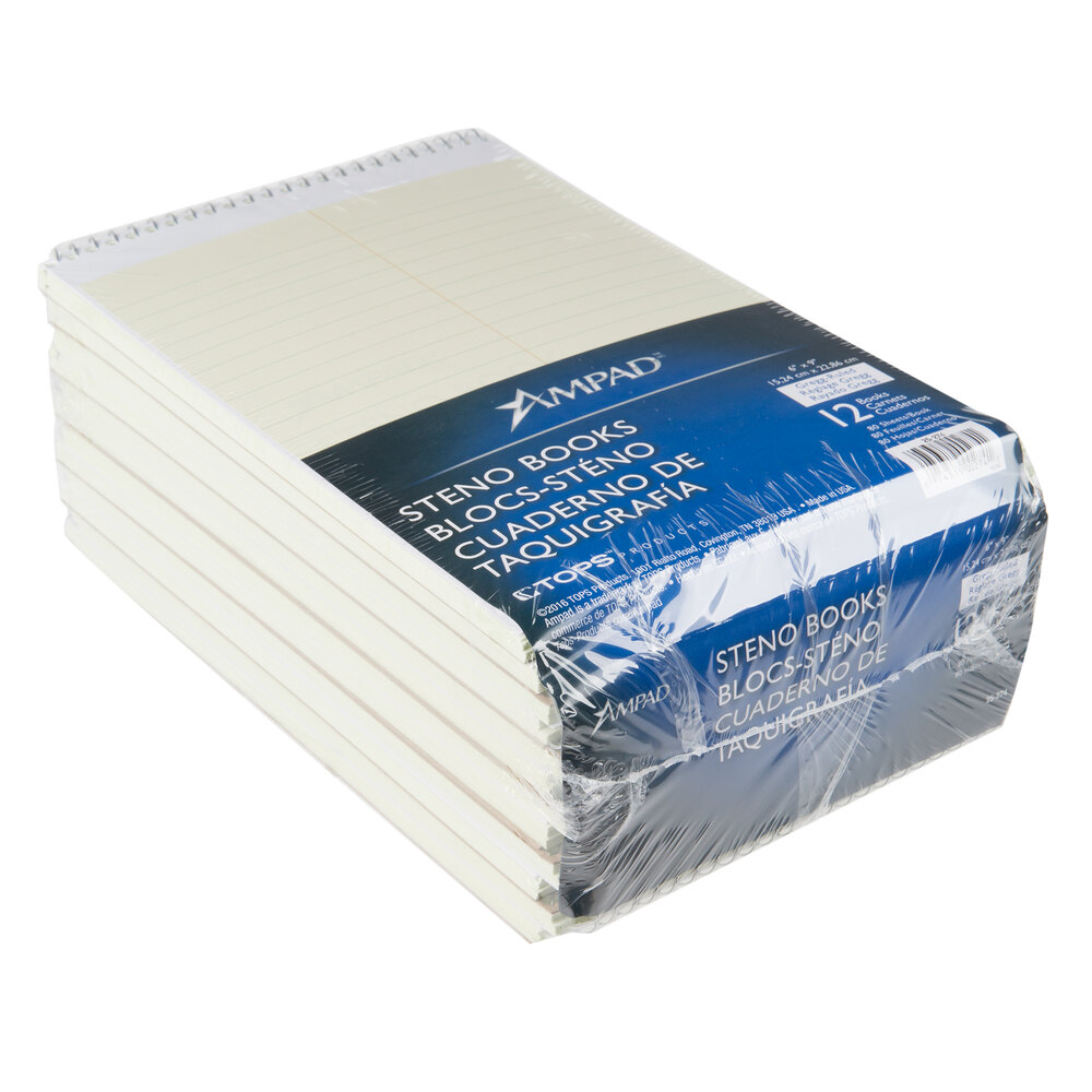 Ampad 25274 6" x 9" Gregg Ruled Green Tinted Wirebound Steno Pad 12/Pack