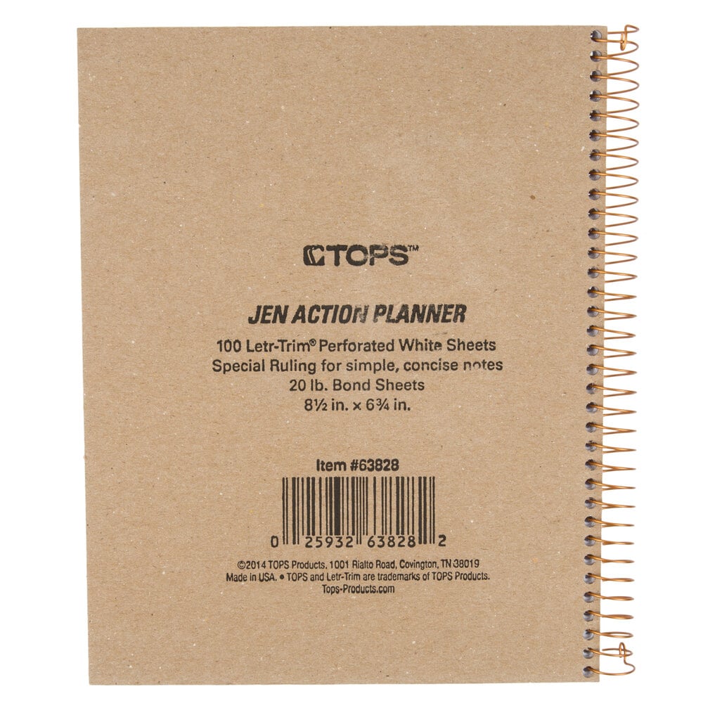 TOPS 63828 JEN Action 6 3/4" x 8 1/2" Wirebound Planner with Black Gloss Cover