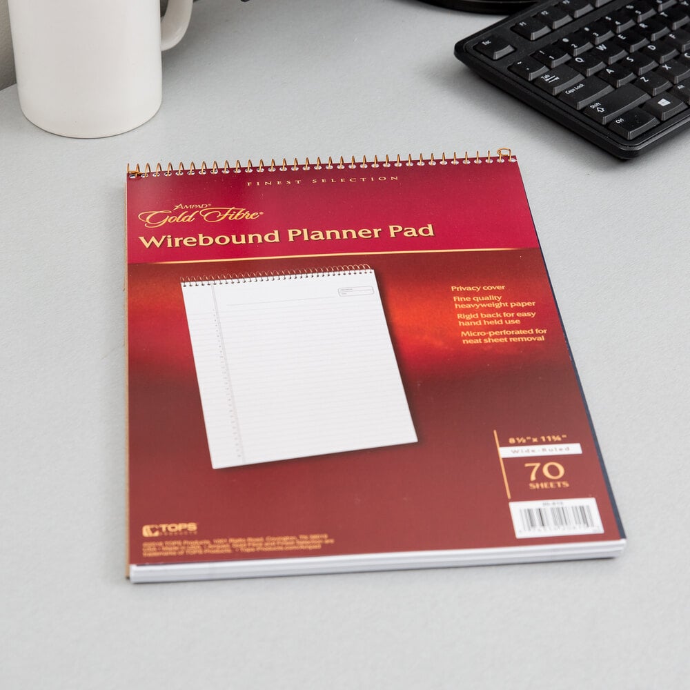 Ampad 20815 Gold Fibre 8 1/2" x 11 3/4" Wide Ruled Perforated