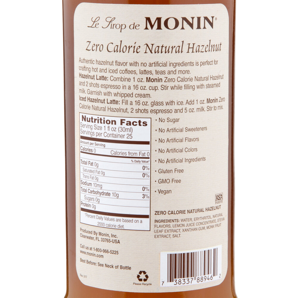 Monin 750 mL Zero Calorie Natural Hazelnut Flavoring Syrup