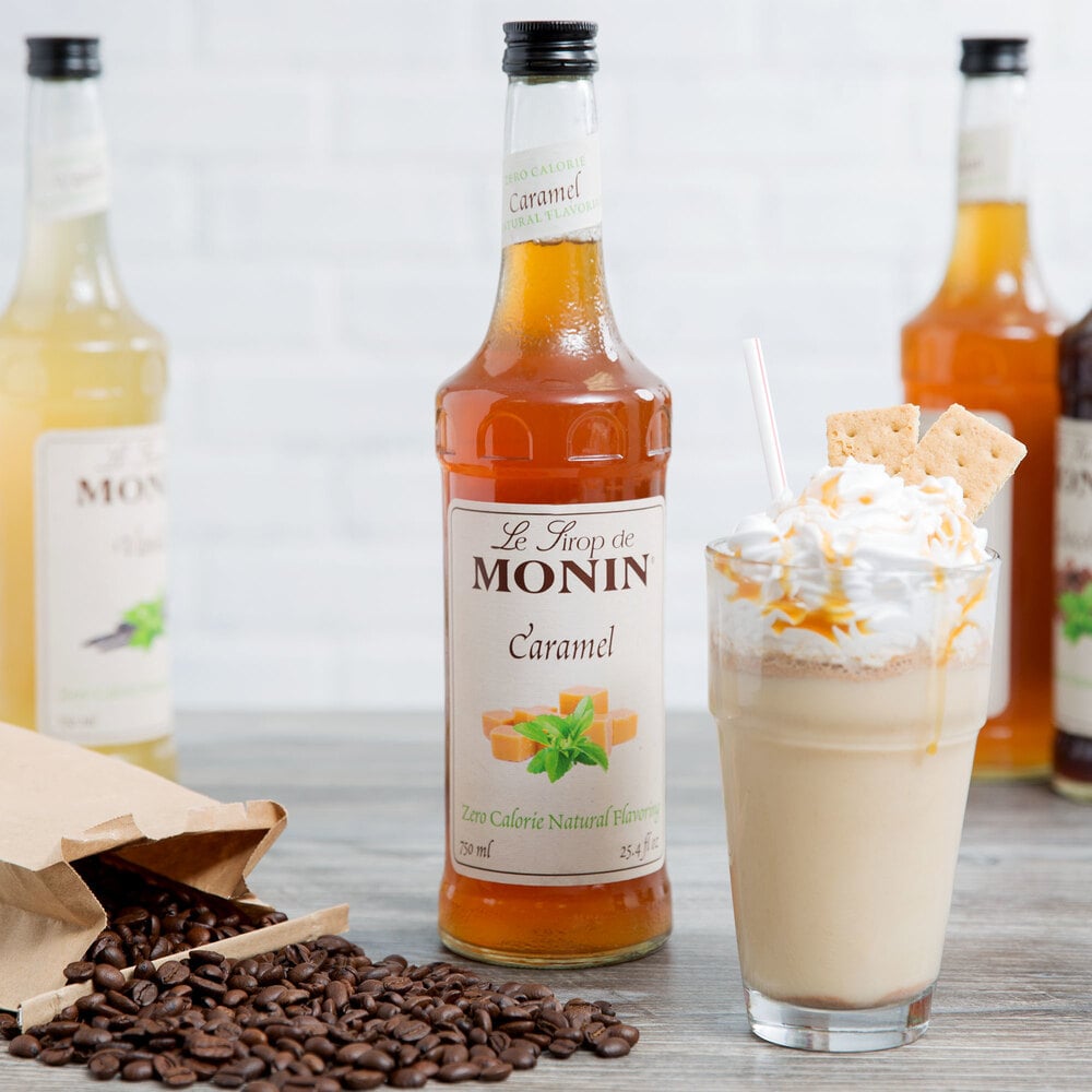 Monin 750 mL Zero Calorie Natural Caramel Flavoring Syrup