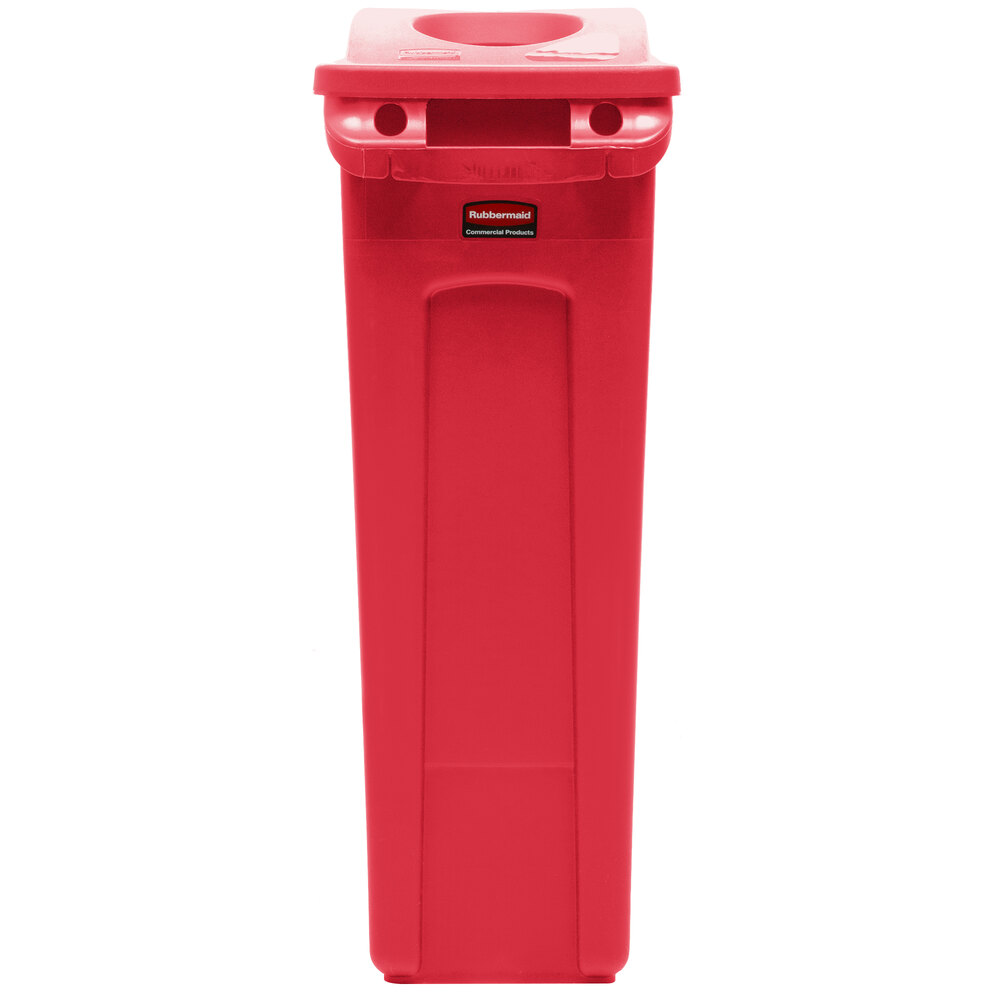 Rubbermaid Slim Jim 23 Gallon Red Rectangular Trash Can with 2 Hole Lid