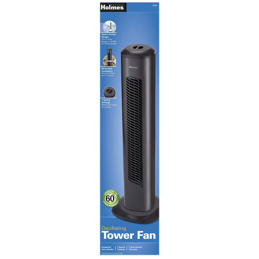 Holmes HT26U Black 3Speed Oscillating Tower Fan