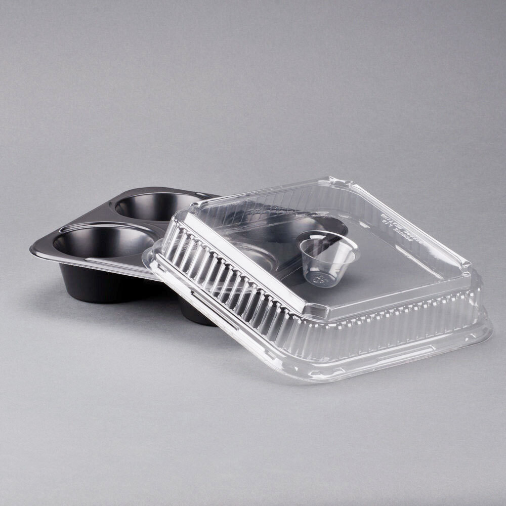 Genpak 55304 Bake N' Show Dual Ovenable 4 Cup Muffin Pan with Lid 10/Pack