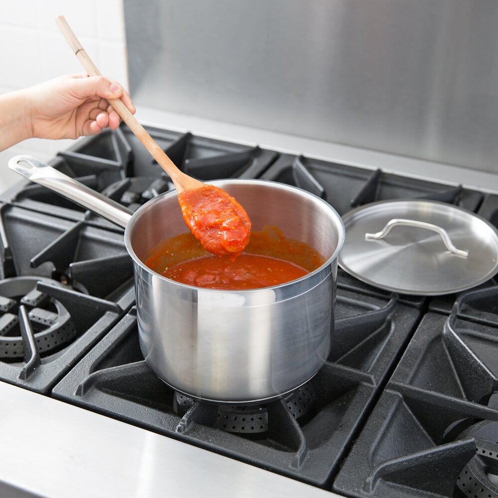 Vigor stainless steel sauce pan holding pasta sauce