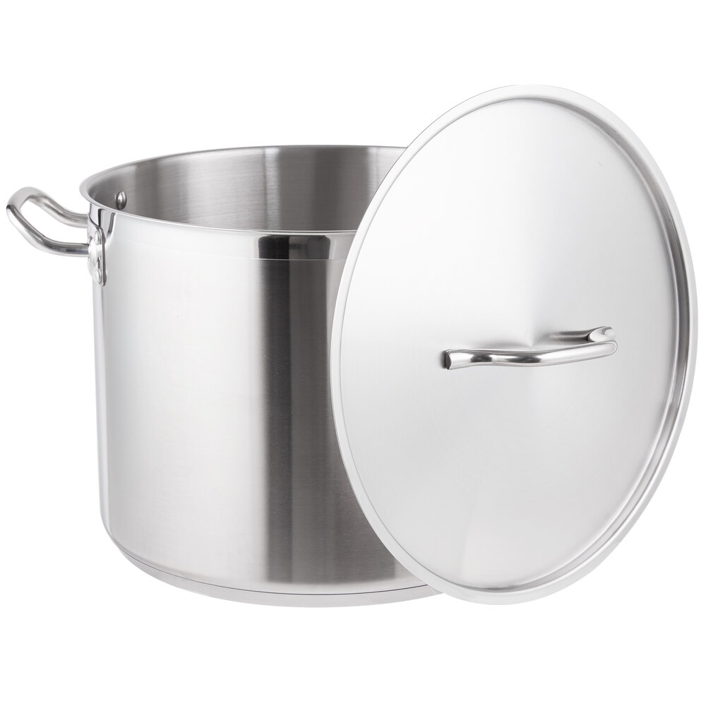 Large stainless steel pot with lid off