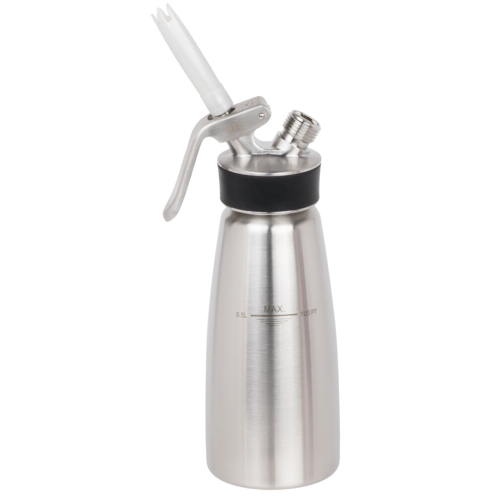 iSi 1630 01 Cream Profi 1 Pint Stainless Steel Whipped Cream Dispenser with 2 Tips and Cleaning
