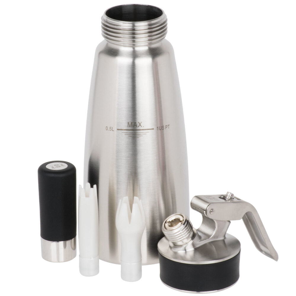 iSi 1630 01 Cream Profi 1 Pint Stainless Steel Whipped Cream Dispenser with 2 Tips and Cleaning