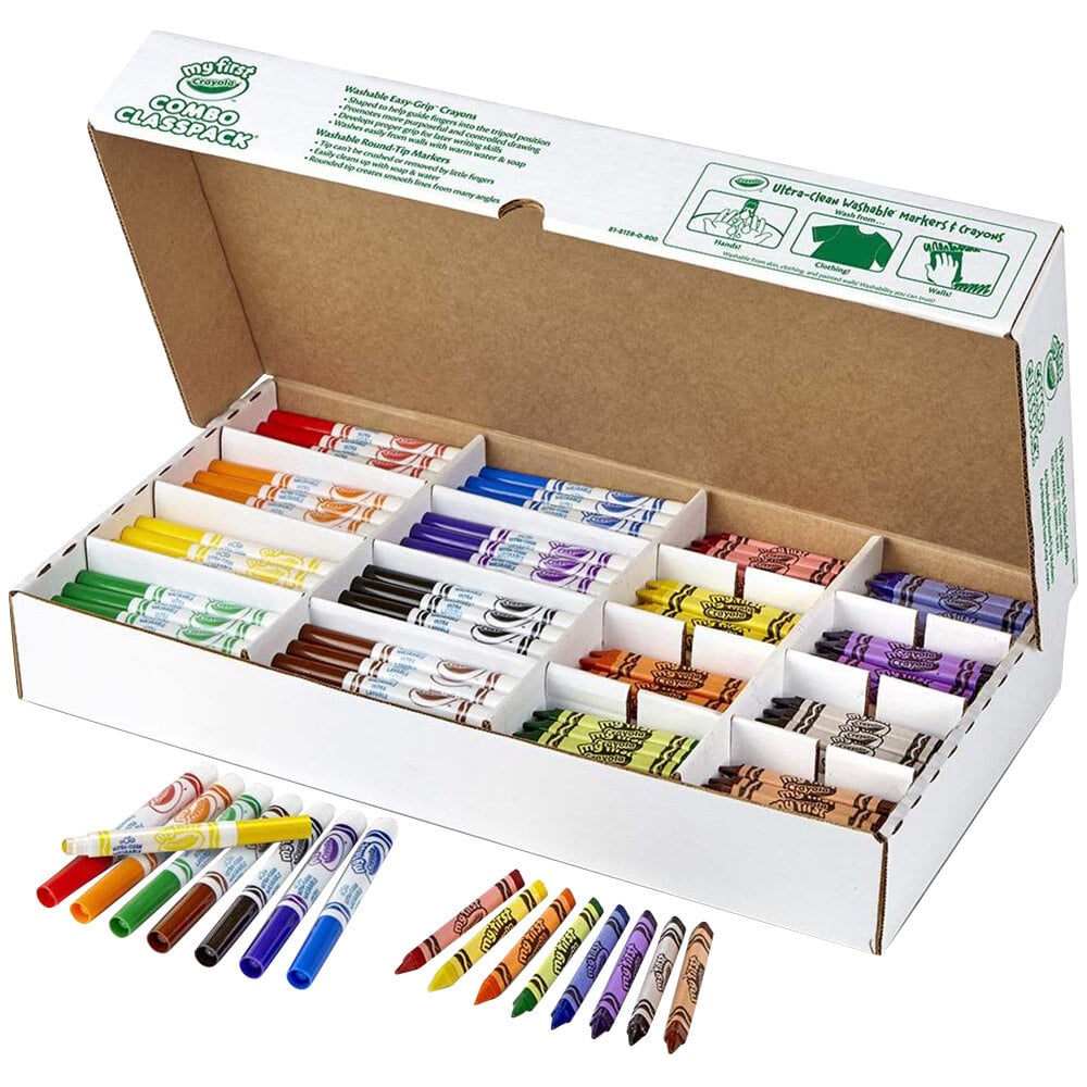 Crayola 818128 Classpack Assorted 8 Color My First Crayon and Marker Combo Pack - 128/Set