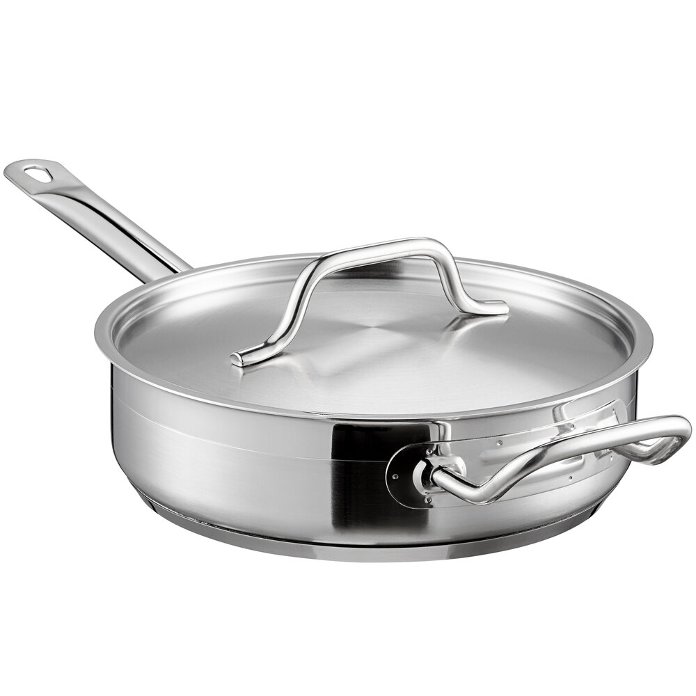 Vigor 3 Qt. Stainless Steel AluminumClad Saute Pan with Lid and Helper