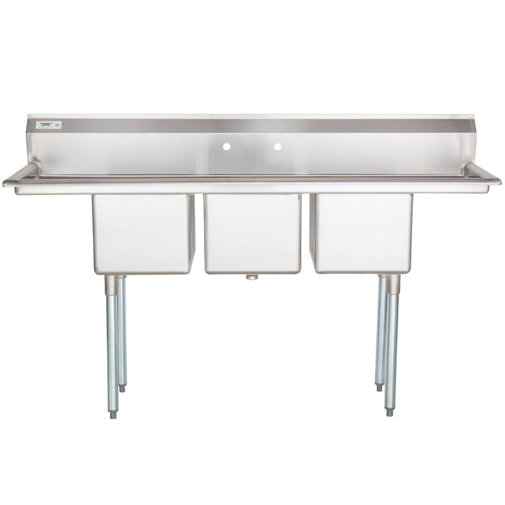 600s31416212 Regency Regency 70 16 Gauge Stainless Steel Three Compartment Sink With Two Drainboards 14 X 12 Bowls