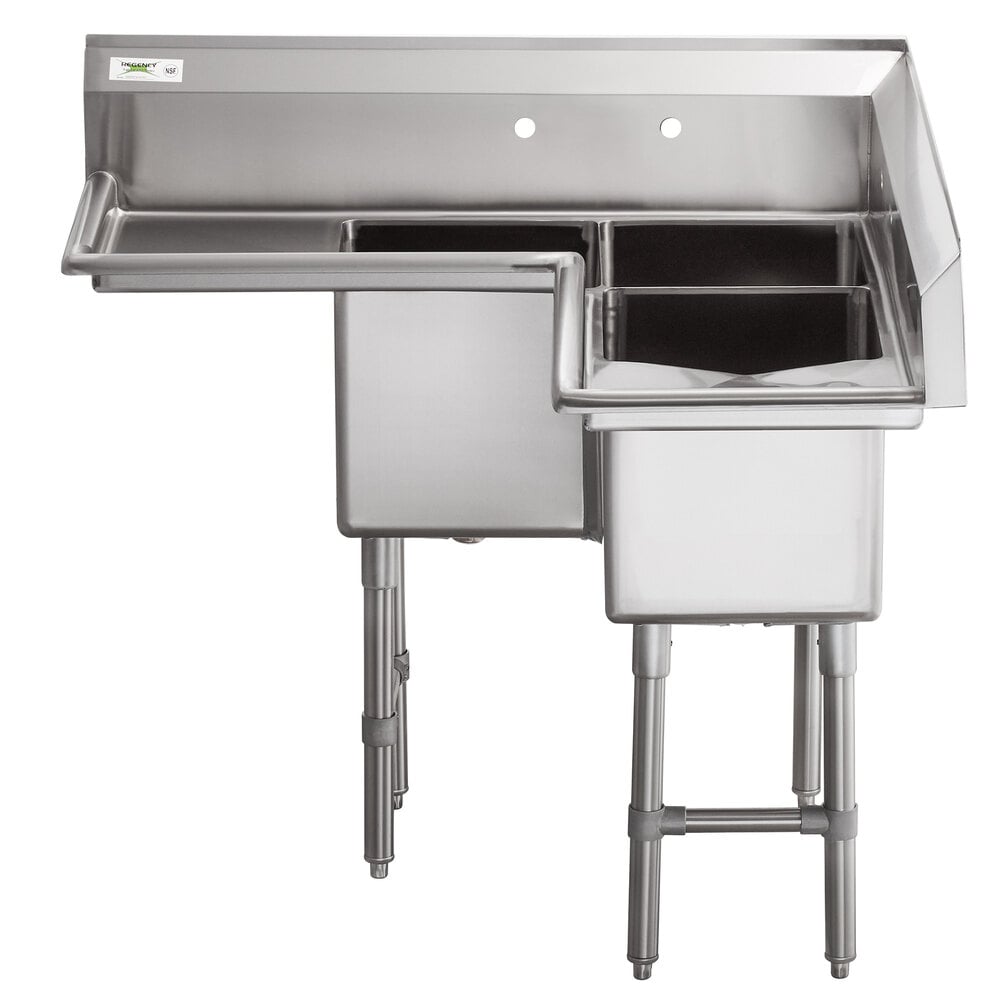 Regency 44 1/2" 16 Gauge Stainless Steel Three Compartment Commercial Corner Sink with Two