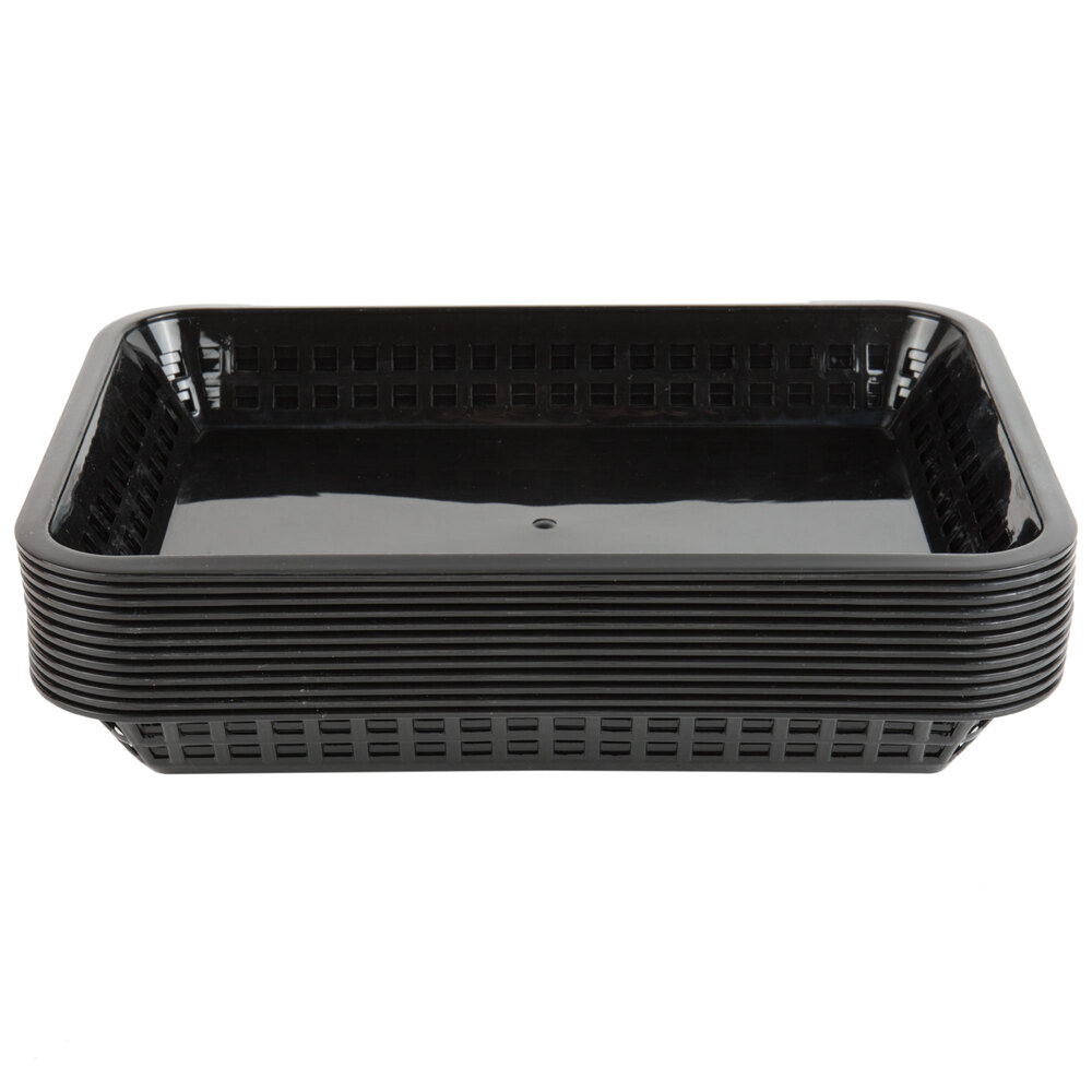 Choice 12" x 8 1/2" x 1 1/2" Black Rectangular Plastic Fast Food Basket