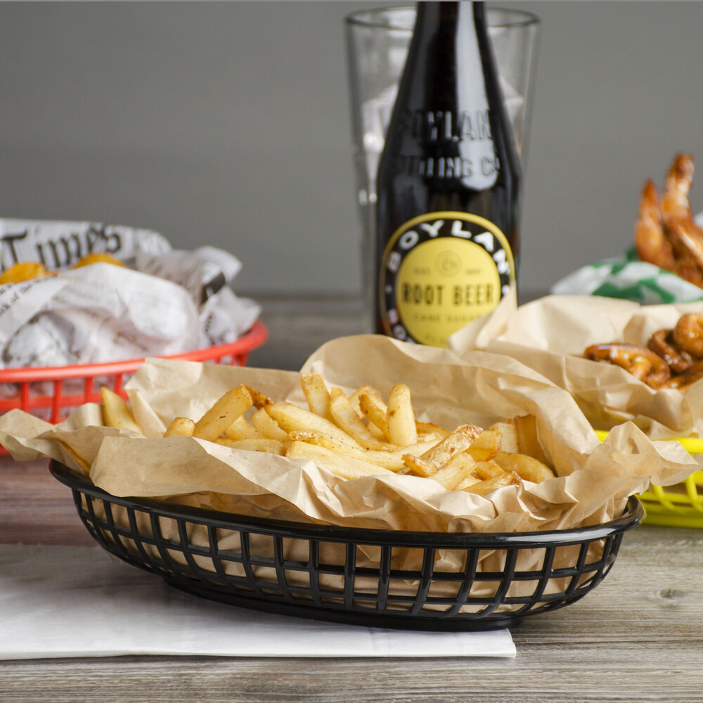 Choice 9 1/4" x 5 3/4" x 1 1/2" Black Oval Plastic Fast Food Basket