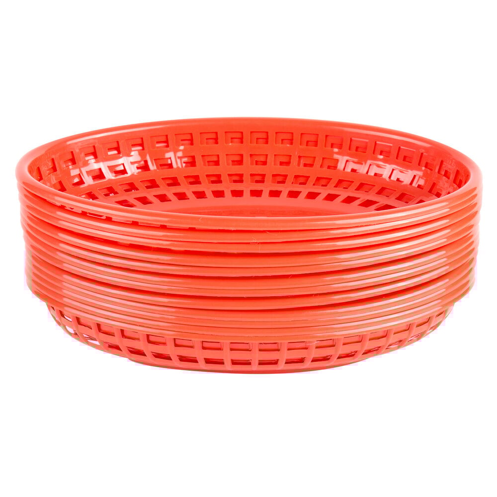 Choice 9 1/4" x 5 3/4" x 1 1/2" Red Oval Plastic Fast Food Basket 12/Pack