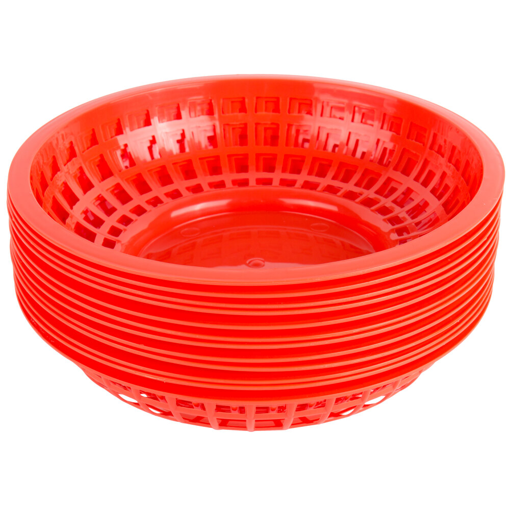 Choice 8" x 2" Round Red Plastic Fast Food Basket 12/Pack