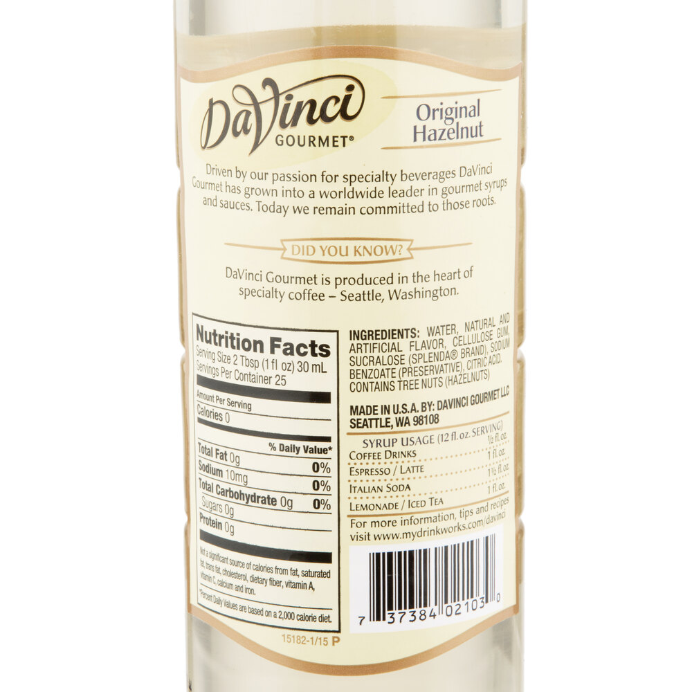 DaVinci Gourmet 750 mL Sugar Free Hazelnut Flavoring Syrup