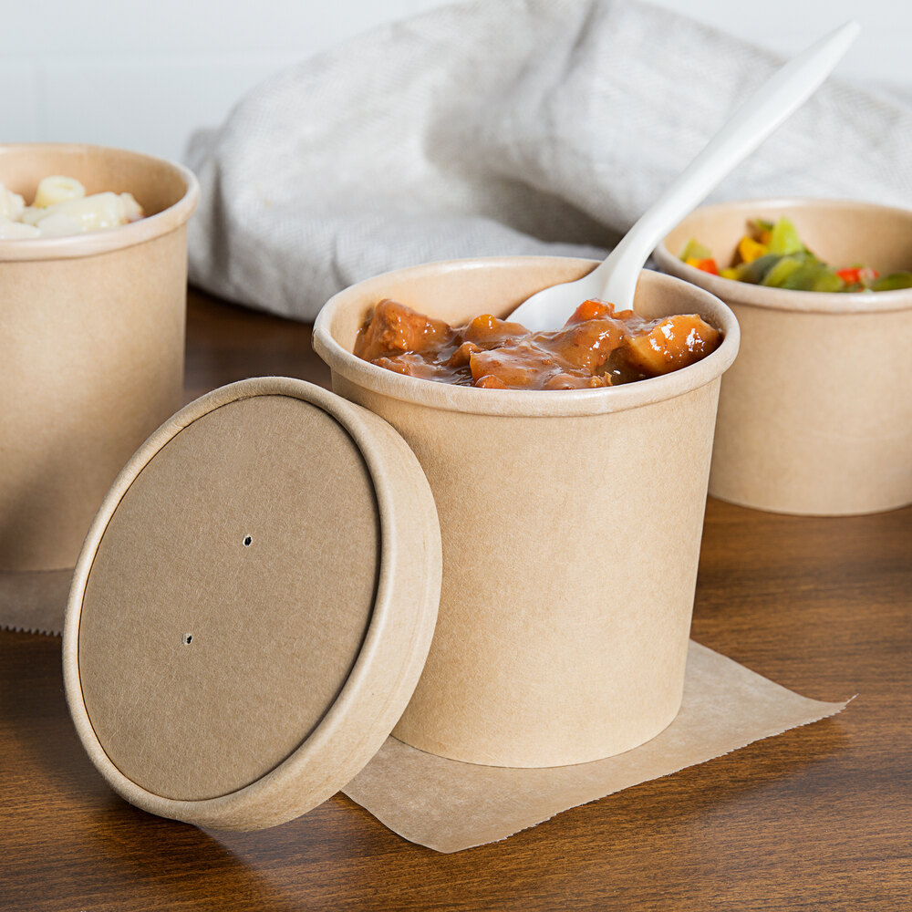 EcoChoice 16 oz. Kraft Paper Soup / Hot Food Cup with Vented Lid 25/Pack