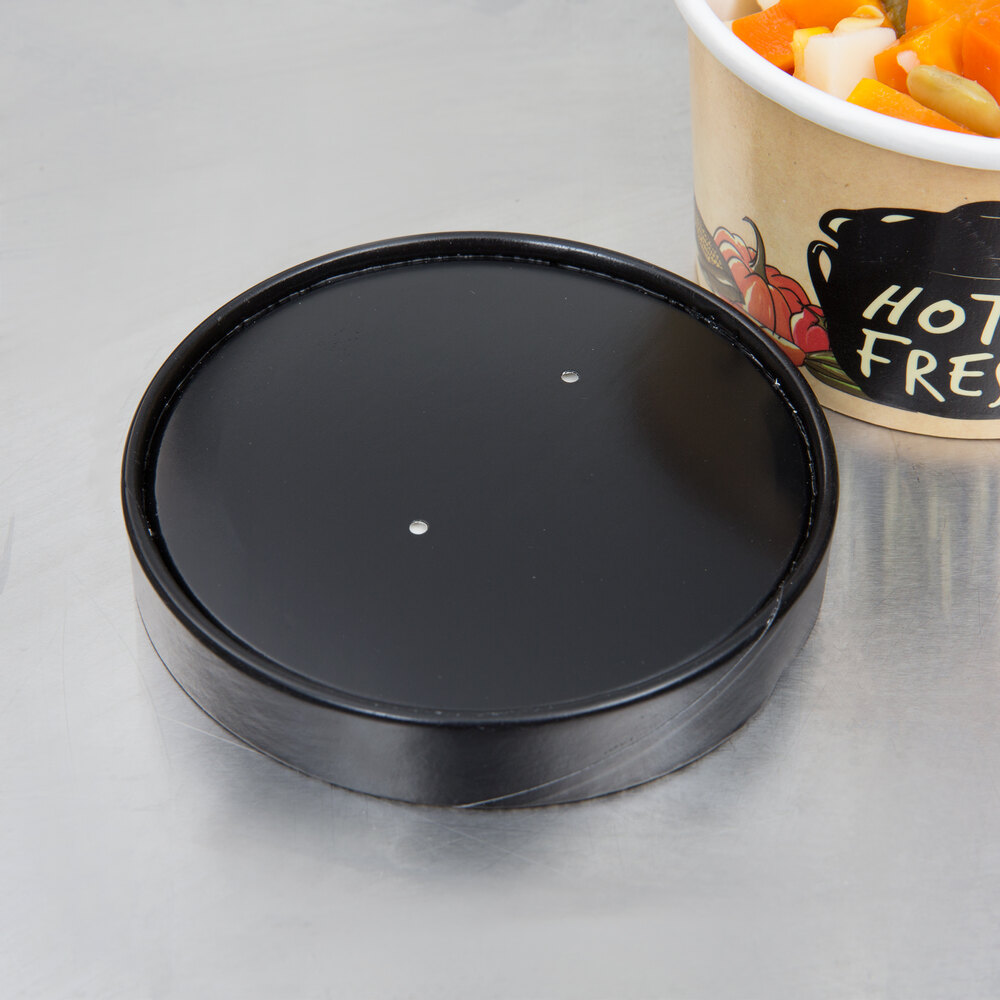 Choice 6-16 oz. Black Paper Soup / Hot Food Cup Vented Lid - 50/Pack