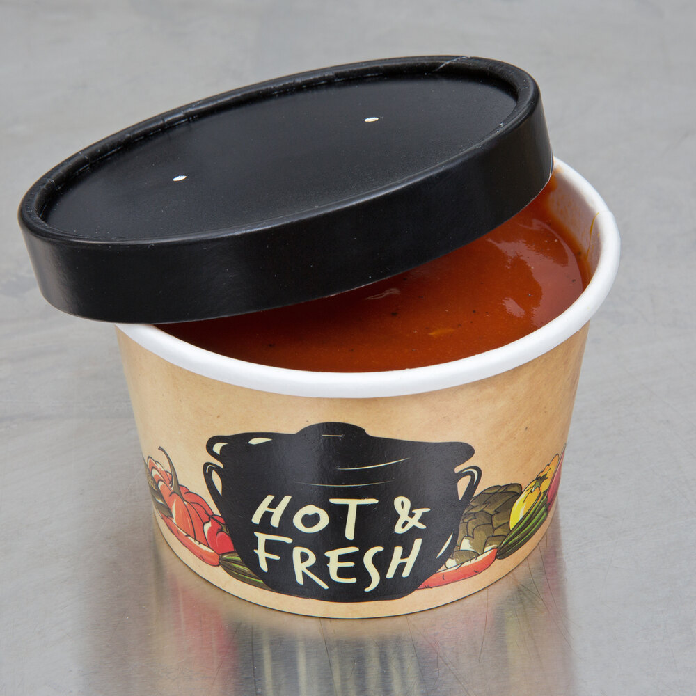 Choice 6-16 oz. Black Paper Soup / Hot Food Cup Vented Lid - 50/Pack