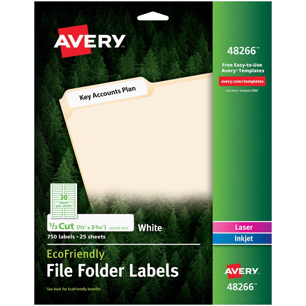 Avery 48266 EcoFriendly 2/3" x 3 7/16" White 1/3 Cut Top Tab File