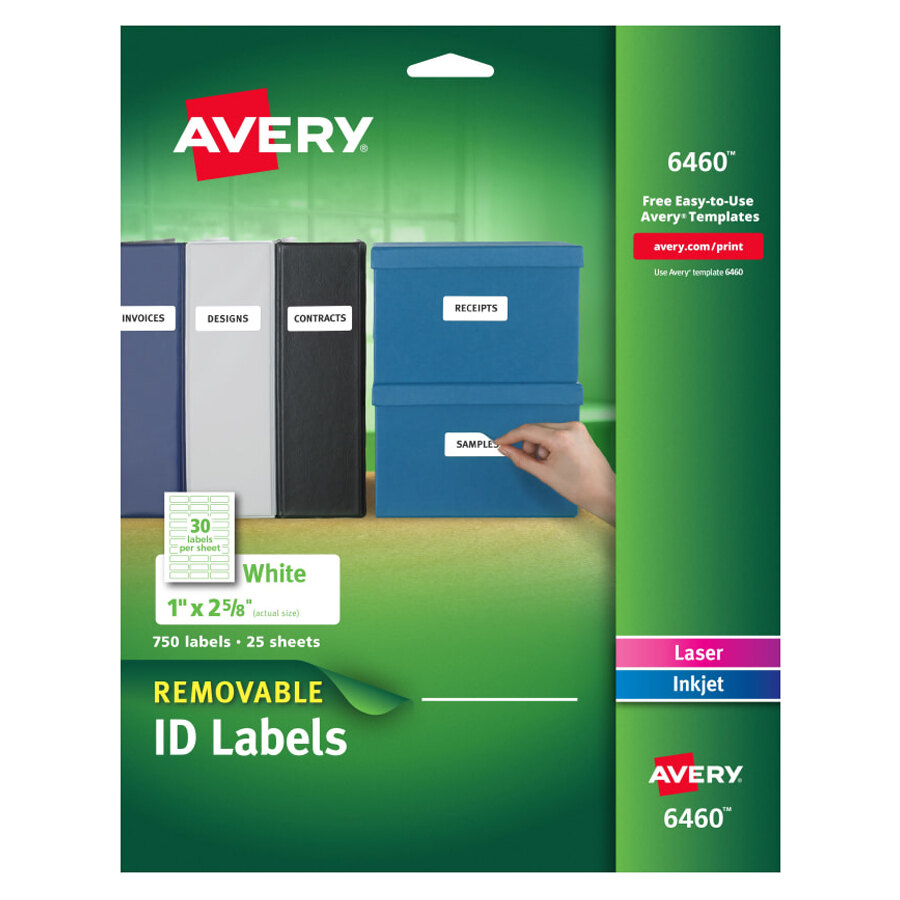Avery 6460 1 X 2 5 8 White Removable ID Labels 750 Pack
