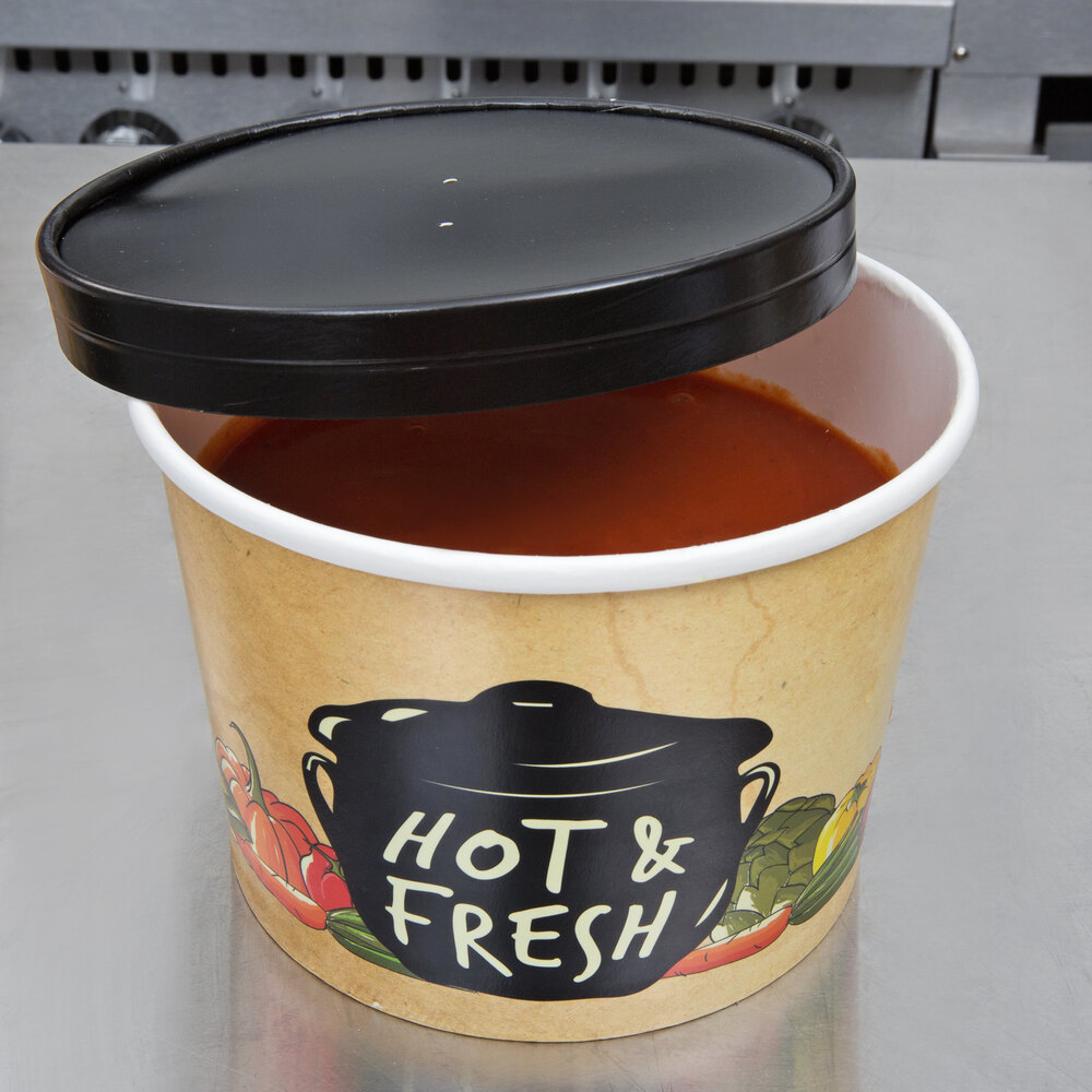 Choice 64 oz. Black Paper Soup / Hot Food Cup Vented Lid - 50/Pack