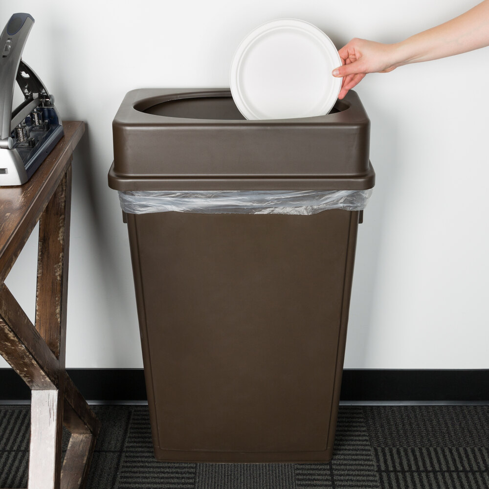 Lavex Janitorial 23 Gallon Brown Slim Rectangular Trash Can and Brown ...