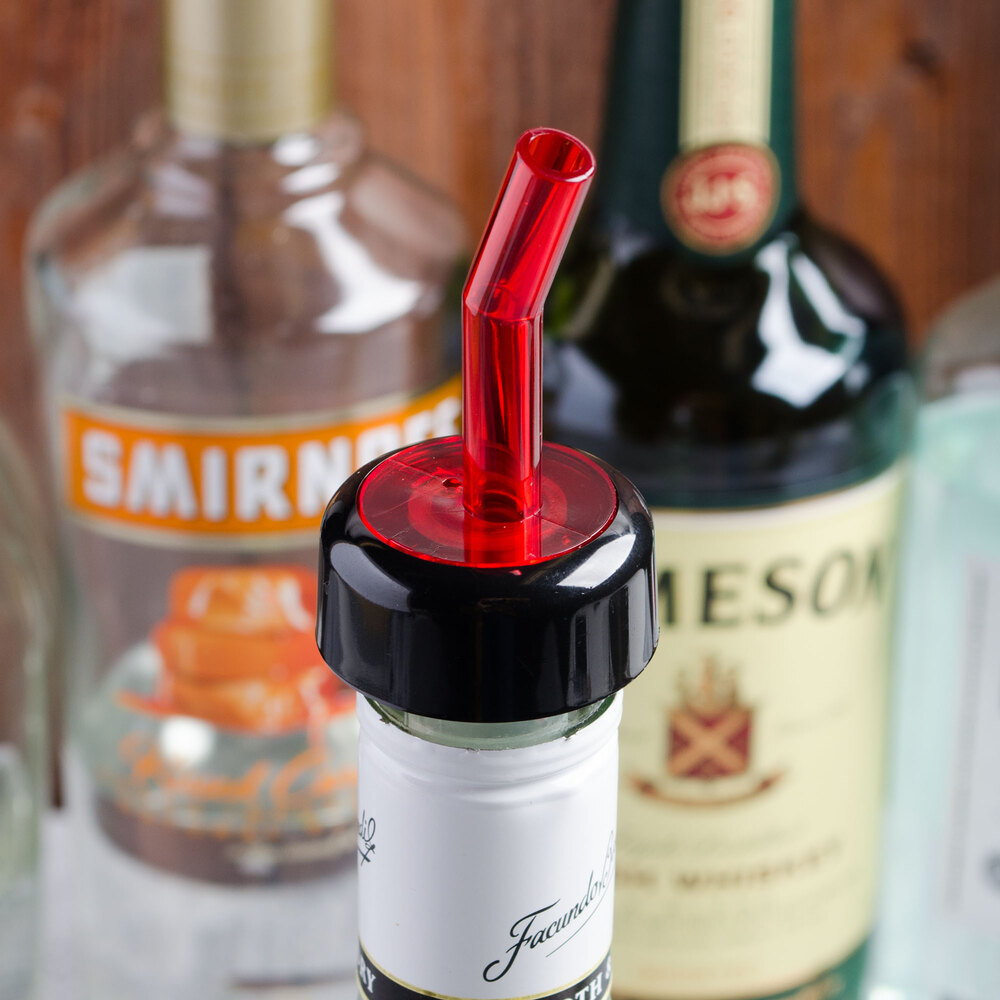 Red Whiskey Liquor Pourer with Collar - 12/Pack