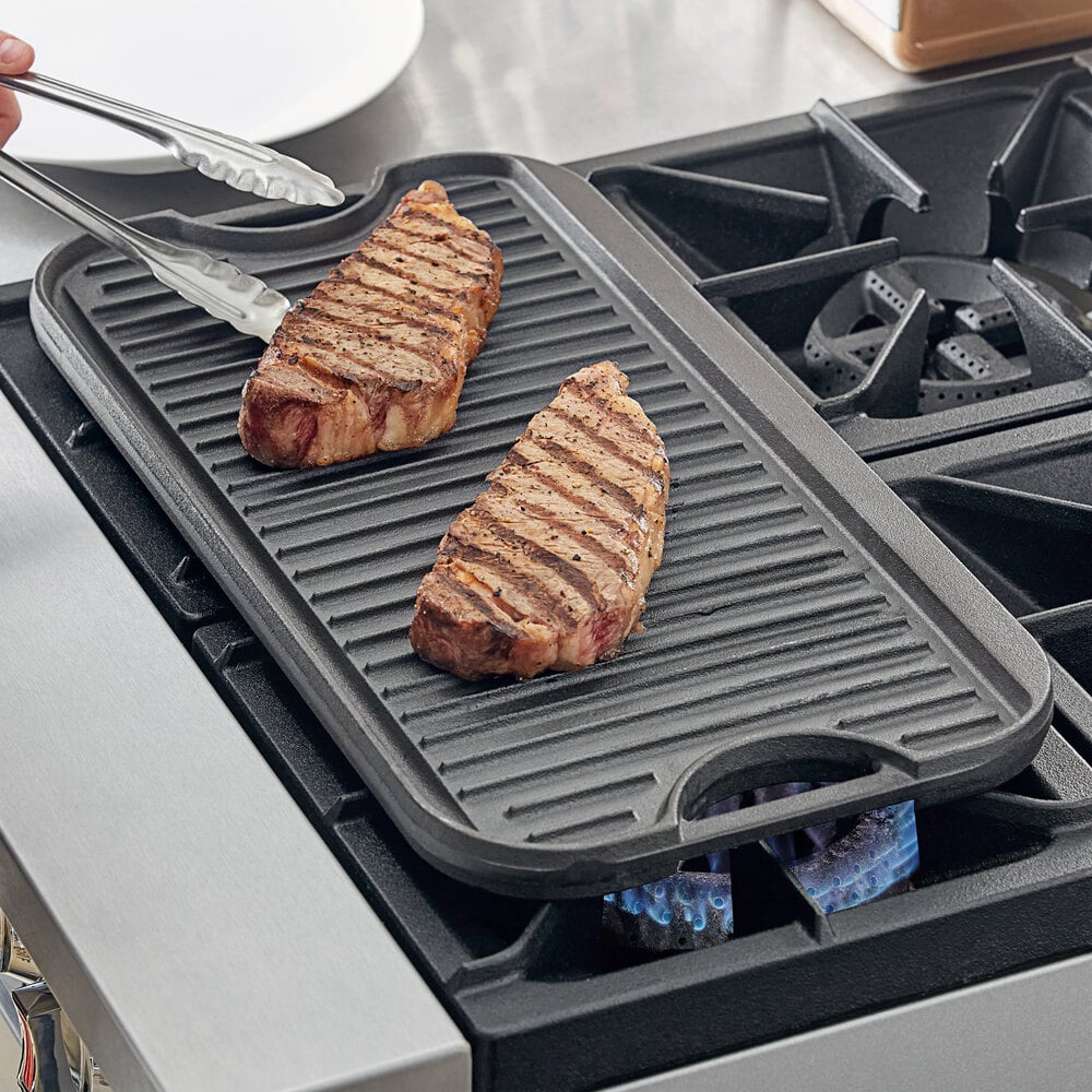 Valor 21" x 11" Pre-Seasoned Reversible Cast Iron Griddle and Grill Pan with Handles