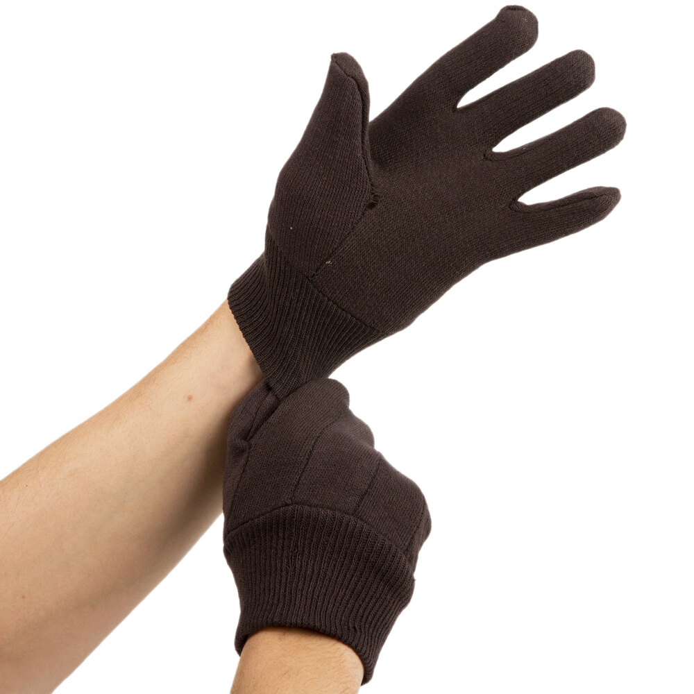 Women's Medium Weight Brown Cotton Jersey Gloves Large Pair 12/Pack