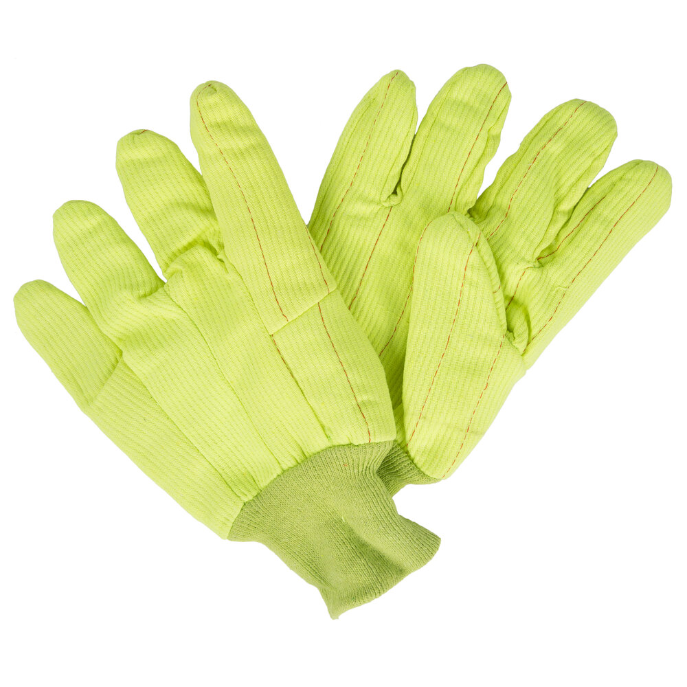 Hi-Vis Yellow Polyester / Cotton Double Palm Work Gloves - Large - Pair ...