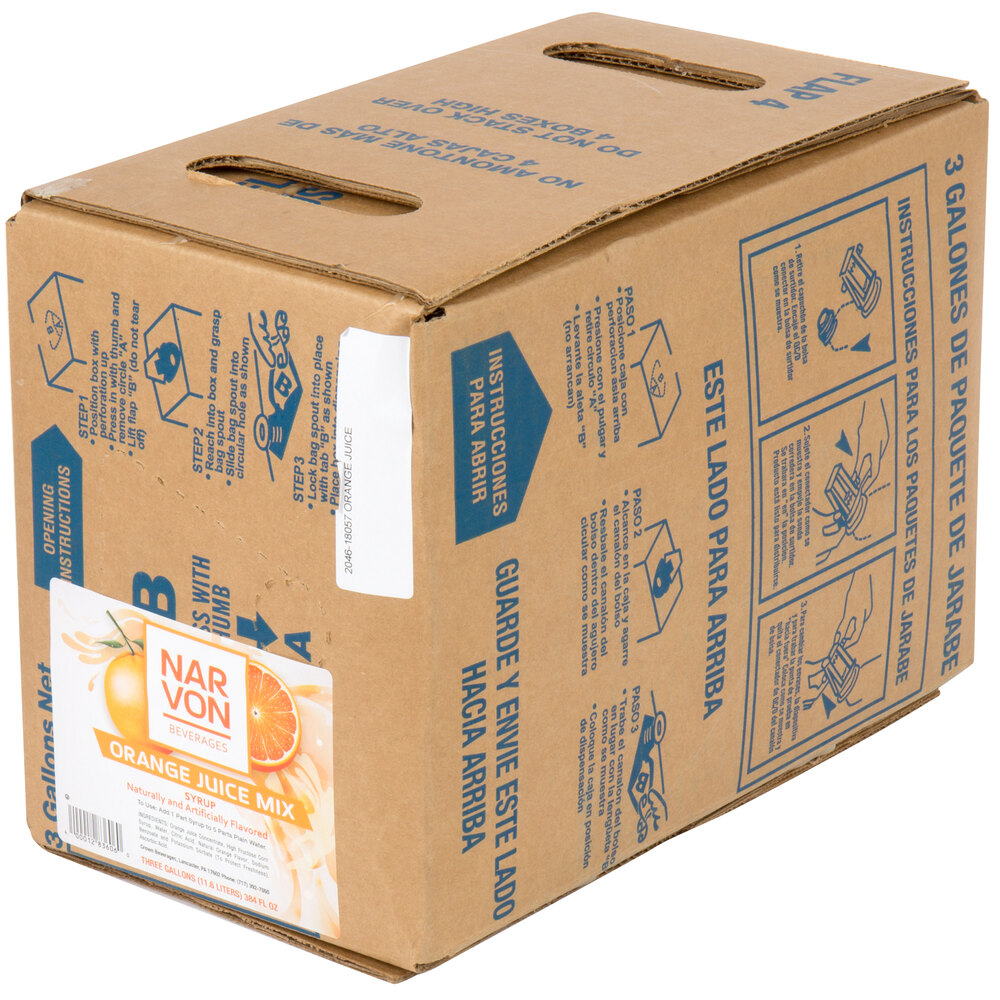 Narvon Bag In Box Orange Juice Syrup 3 Gallon