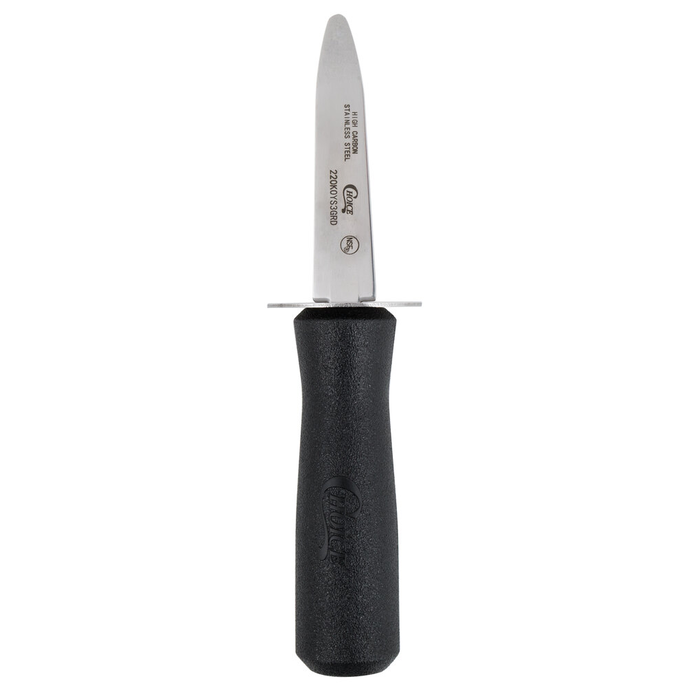 Stainless steel oyster knife with black handle