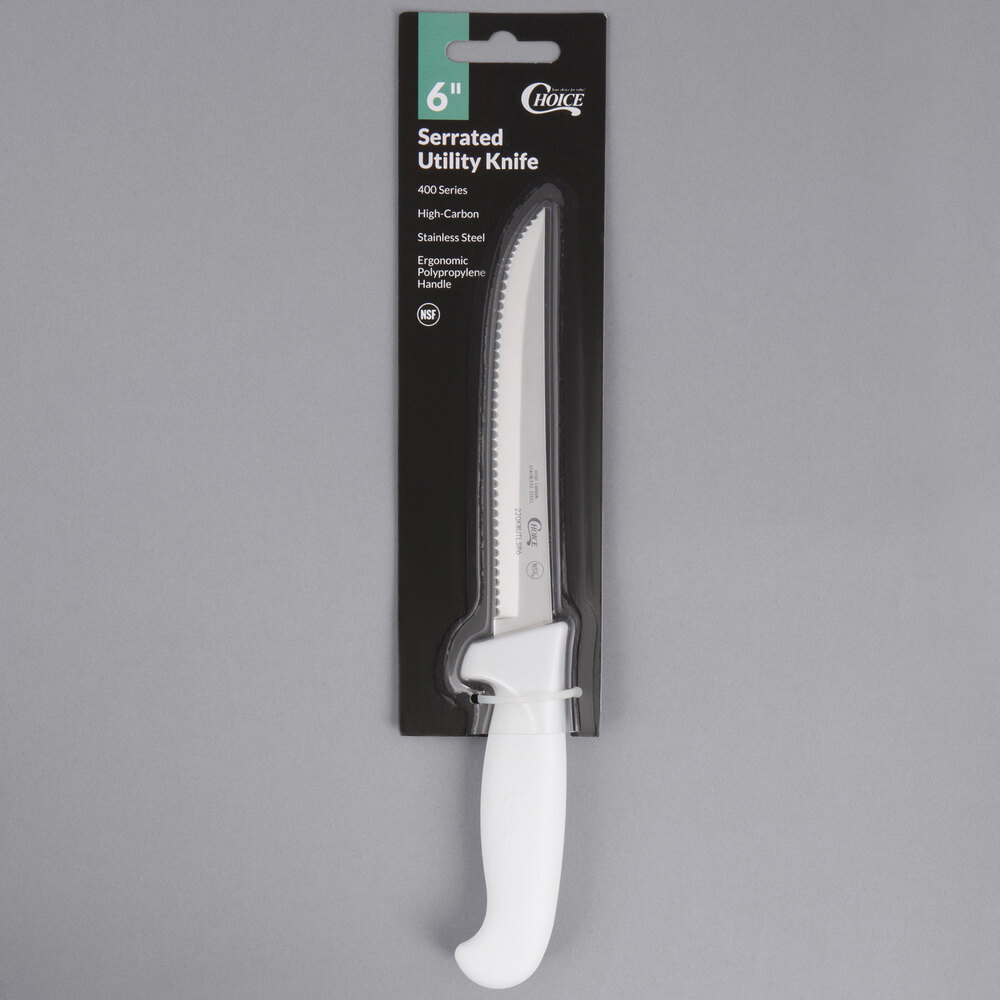 Choice 6" Serrated Edge Utility Knife with White Handle