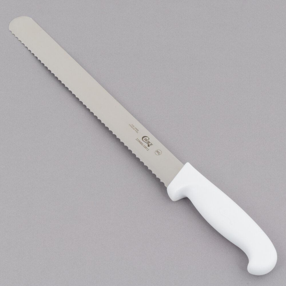 Choice 12" Serrated Edge Slicing / Bread Knife with White Handle