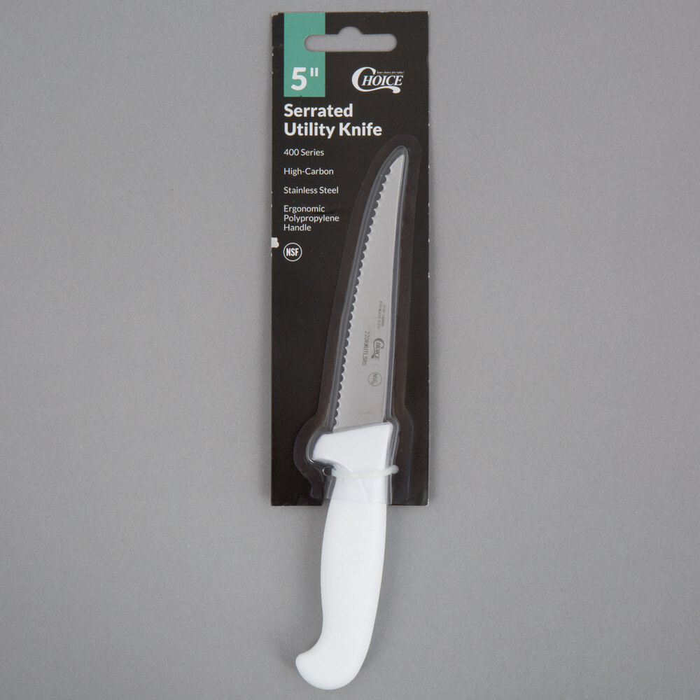 Choice 5" Serrated Edge Utility Knife with White Handle