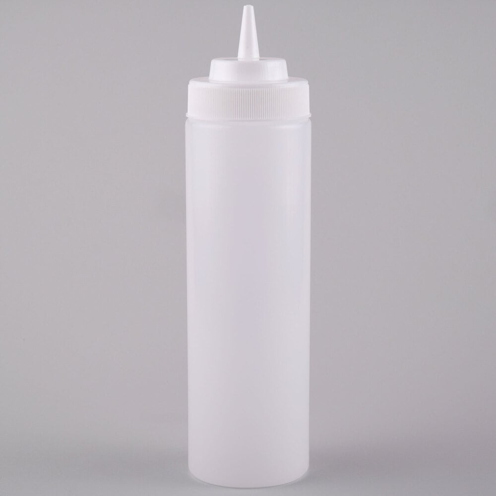 Clear plastic wide mouth squeeze bottle