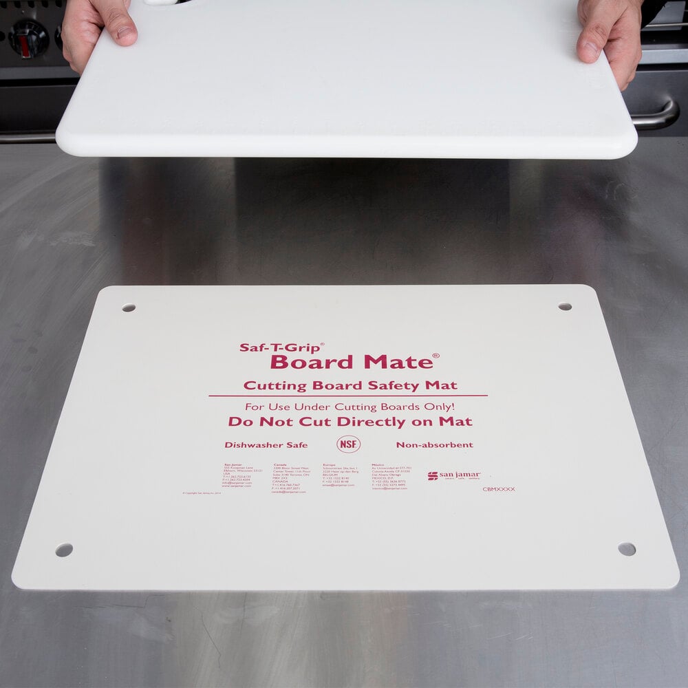 San Jamar CBM1318 SafTGrip BoardMate 18" x 13" White Cutting Board Mat