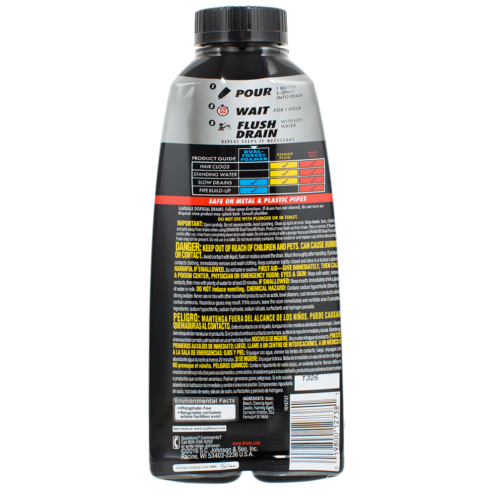 SC Johnson Drano® 14768 17 oz. Dual Force Foamer Drain Cleaner